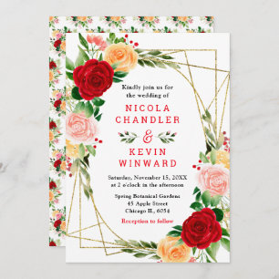 Romantic Red and Orange Roses Invitation