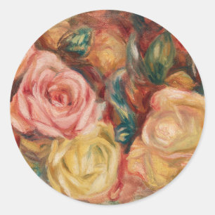 Romantic red and pink roses Pierre Auguste Renoir Classic Round Sticker