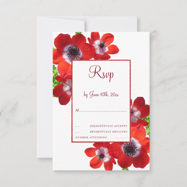Romantic Red Anemones Floral RSVP Card (Front)