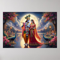Romantic Red Artwork Radha Krishna Eternal Love