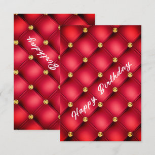 Romantic Red Birthday Card Gold Diamonds Tufted