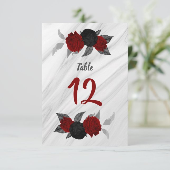 Romantic red & black floral table number (Standing Front)