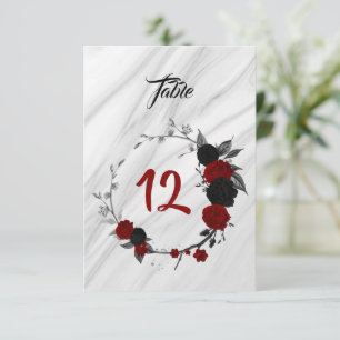 Romantic red & black floral wreath table number