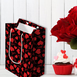 Romantic Red & Black Heart Patterns  Medium Gift Bag