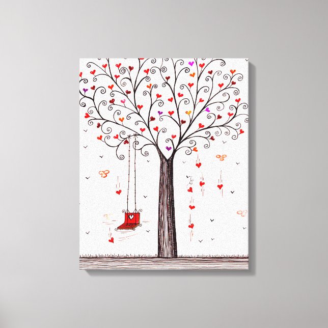 ROMANTIC  RED BLACK INK HEART  TREE WITH SWING CANVAS PRINT (Front)