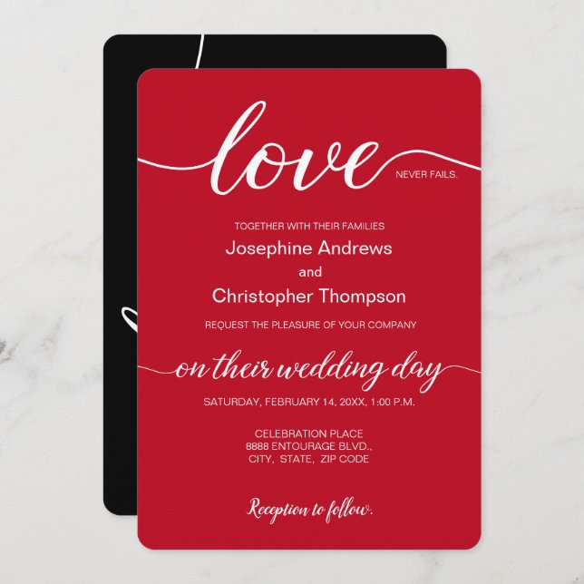 Romantic Red Black Valentine's Wedding Invitation (Front/Back)