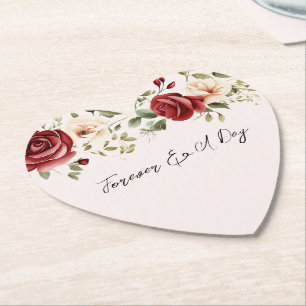 Romantic Red Blush Pink Roses Wedding Paper Coaster