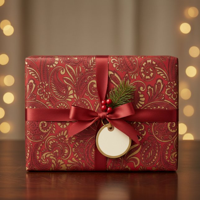 Romantic Red Bold Damask Paisley Bold Floral Wrapping Paper (Creator Uploaded)