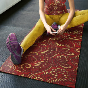 Romantic Red Bold Damask Paisley Bold Floral Yoga Mat