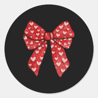 Romantic Red Bow Valentine’s Day Hearts Coquette G Classic Round Sticker