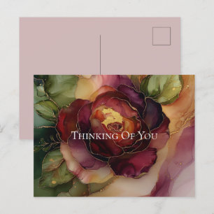 Romantic Red Burgundy Rose Gold Floral Postcard