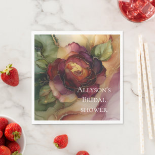 Romantic Red Burgundy Rose Gold Floral Wedding Napkin