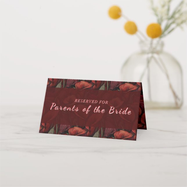 Romantic Red Calla Lilies Aesthetic Rustic Wedding Place Card (Front)