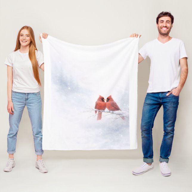 Romantic Red Cardinals Winter Fleece Blanket (In Situ)