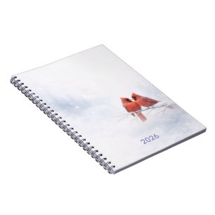 Romantic Red Cardinals Winter Watercolor  Notebook