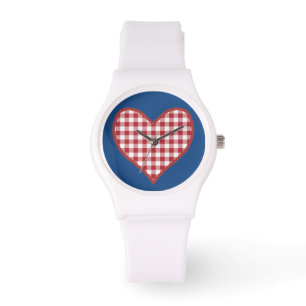 Romantic Red Check Gingham Heart Sporty Wristwatch