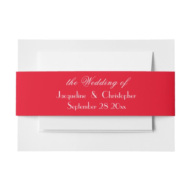 Romantic Red Chic Script Names Elegant Wedding Invitation Belly Band (Front Example)