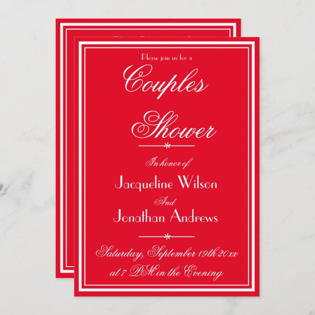 Romantic Red Couples Shower Custom Name Email RSVP Invitation (Front/Back)