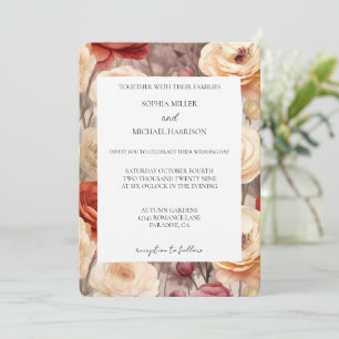 Romantic Red Cream Floral Wedding Invitation