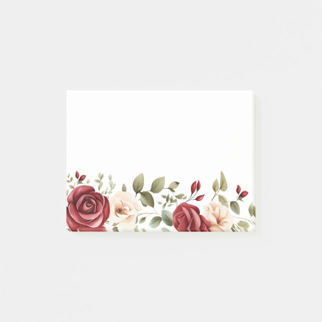 Romantic Red Cream Roses Wedding Post-it Notes (Front)