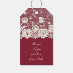 Romantic Red Cream White Lace Floral Wedding Gift Tags
