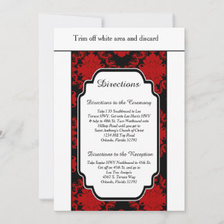 Romantic Red Damask 3.5x6 Directions Card