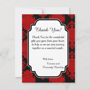 Romantic Red Damask 4x5 Flat Wedding Thank You Card