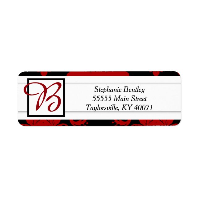 Romantic Red Damask Wedding Return Address Label (Front)