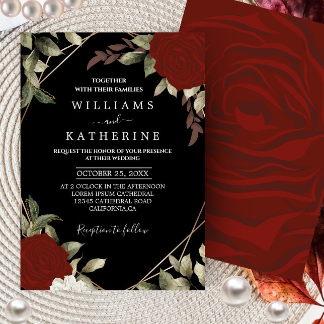Romantic red Deep colour rose Floral Winter weddin Invitation (Creator Uploaded)