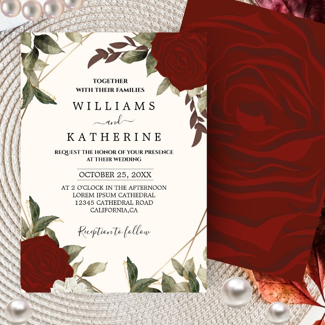 Romantic red Deep colour rose Floral Winter weddin Invitation (Creator Uploaded)