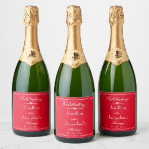Romantic Red Elegant Personalised Chic Wedding  Sparkling Wine Label
