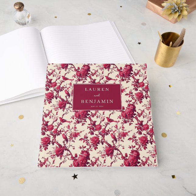 Romantic Red Floral Birds Guest Book (Front Open)