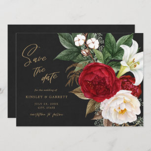 Romantic Red Floral Bouquet Black & Gold Wedding S Save The Date