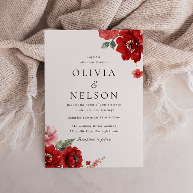 Romantic Red Floral Elegant Wedding Invitation (Creator Uploaded)