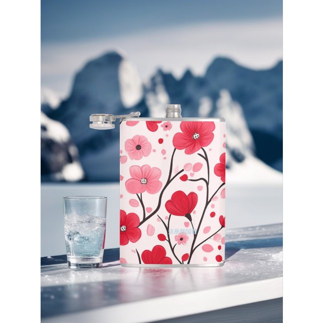 Romantic Red Floral Hip Flask (Creator Uploaded)