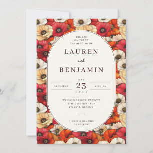 Romantic Red Floral Poppies Border Invitation