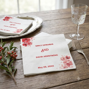Romantic Red Floral Wedding Napkins