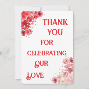 Romantic Red Floral wedding Thank you Card