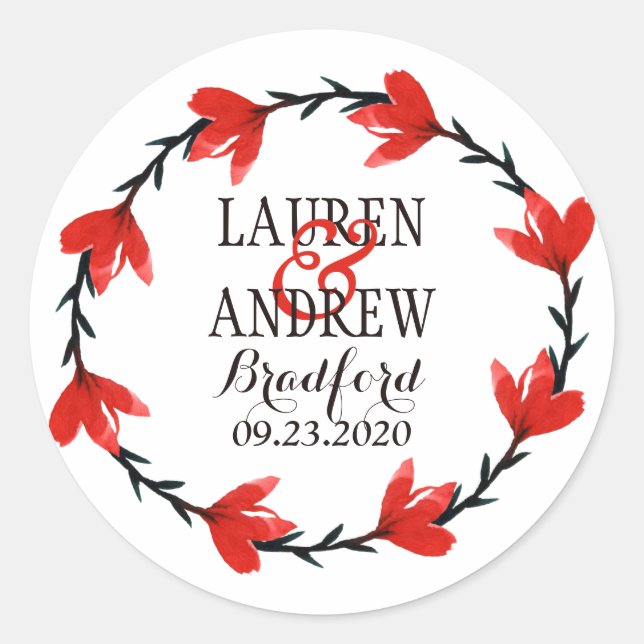 Romantic Red Floral Wreath I Wedding Sticker (Front)