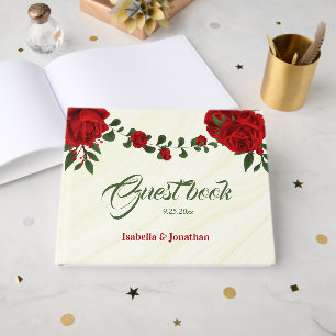 Romantic red flower greenery wedding guest book