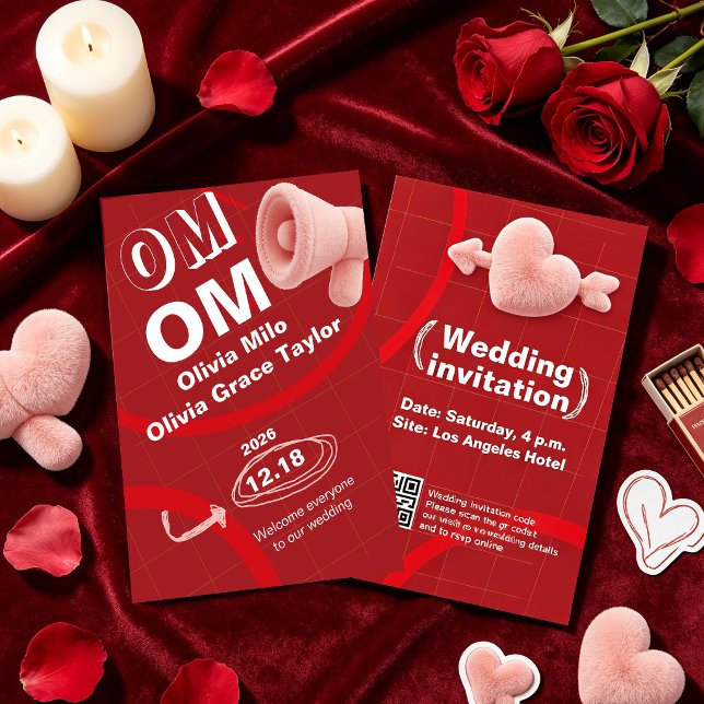 romantic red  fluffy plush 3D heart wedding Invitation (Creator Uploaded)