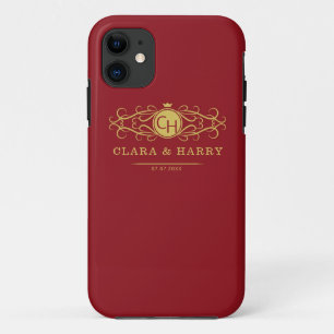 Romantic red gold elegant monogramme wedding  Case-Mate iPhone case