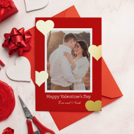 Romantic Red Gold Heart Photo Valentine