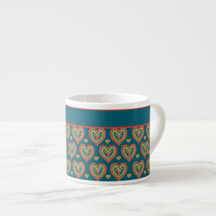 Romantic Red, Green Hearts on Teal Espresso Cup