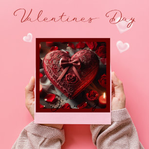 ROMANTIC RED HEART & CANDLES VALENTINES HOLIDAY CARD