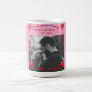 Romantic Red Heart Frame Custom Photo Valentine Coffee Mug
