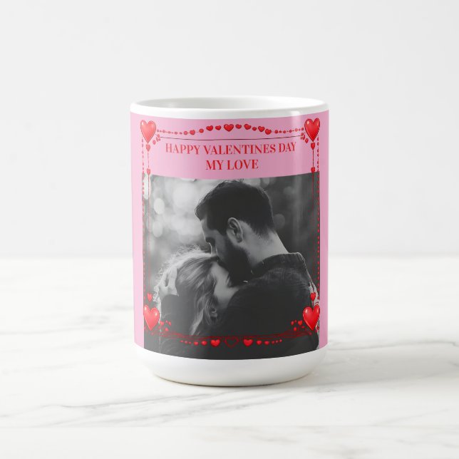 Romantic Red Heart Frame Custom Photo Valentine  Coffee Mug (Center)