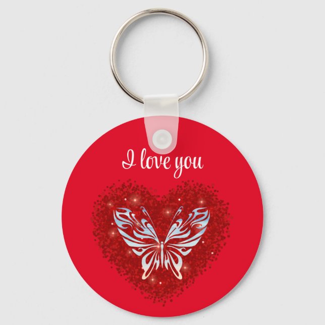 Romantic red heart key ring (Front)