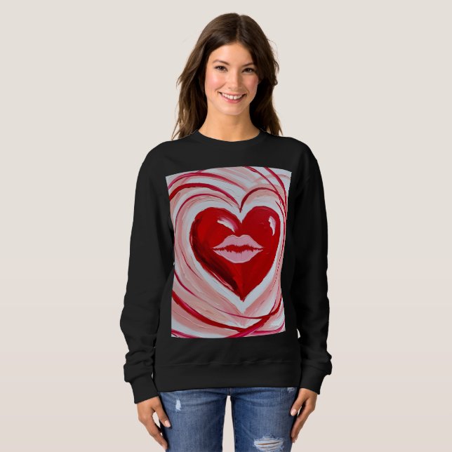 Romantic Red Heart & Lips Artistic T-Shirt Sweatshirt (Front Full)