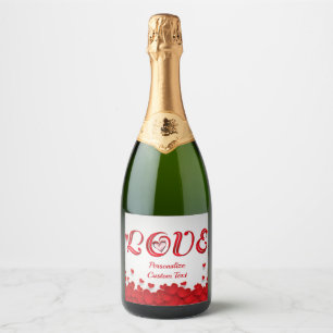 Romantic Red Heart Love Personalise Wine Champagne Sparkling Wine Label
